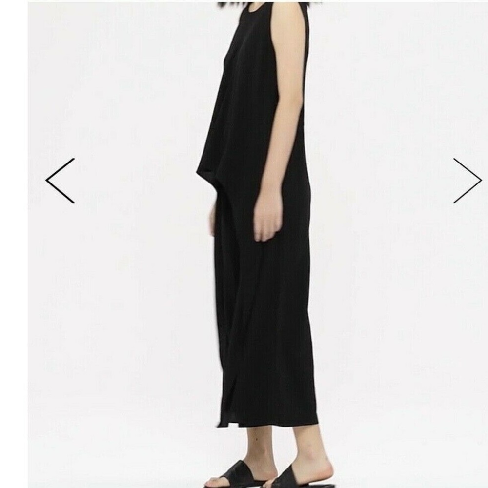 NWT EILEEN FISHER SILK GEORGETTE CREPE DRAPE FRONT JUMPSUIT Black Size XS